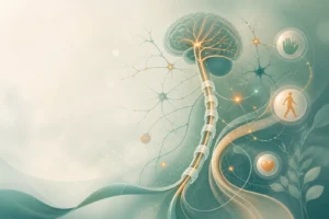 Original illustration of the nervous system with a cannabis leaf