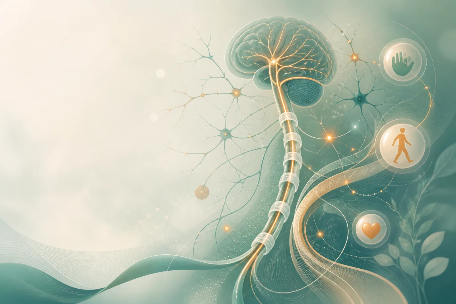 Original illustration of the nervous system with a cannabis leaf